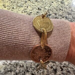 Twisted Silver Euro Coin Bracelet Adjustable